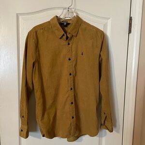 Volcom Classic Fit Long Sleeve Corduroy Button Up Shirt Tan Size S Skate Snow